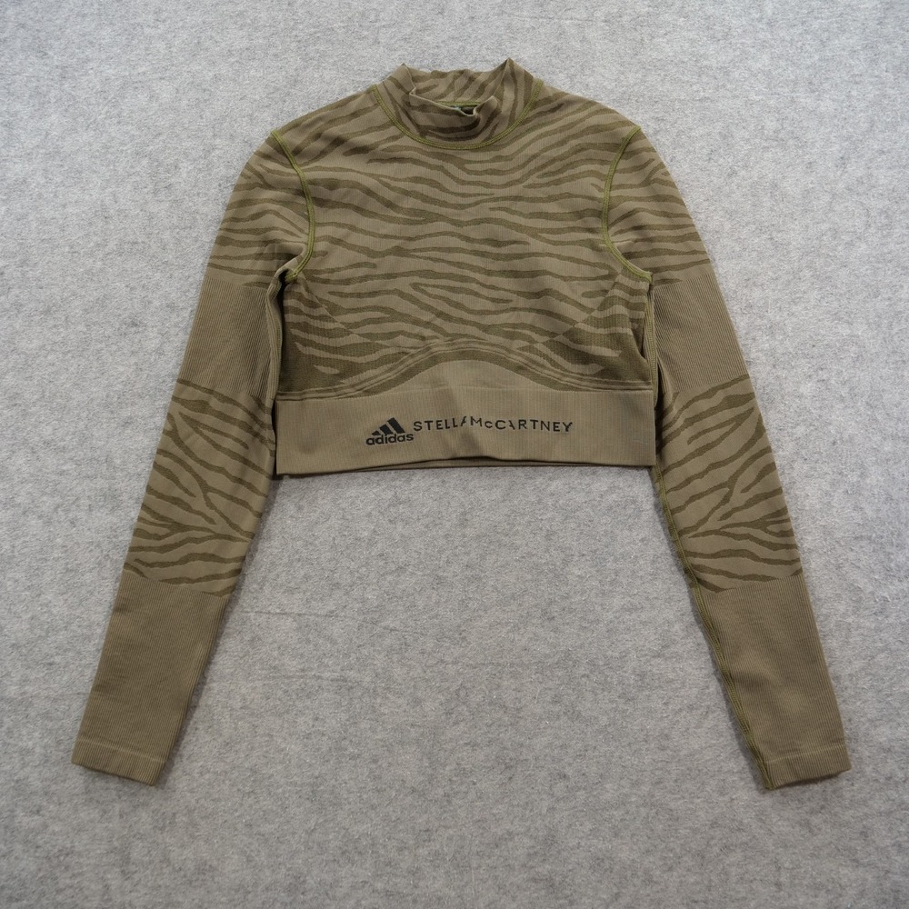 Adidas x Stella McCartney Womens Medium Green Crop Animal Print Long Sleeve